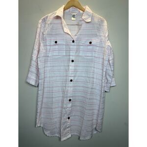 Dotti Women's Size Medium White Striped Button Front Blouse 3/4 Sleeve